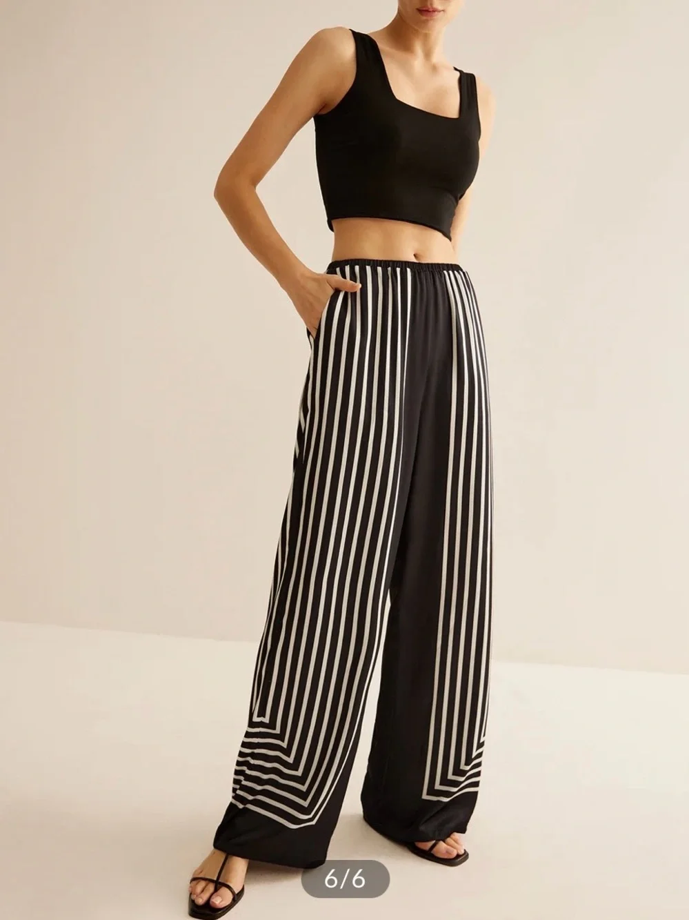 COMMENSE Black & White Striped Wide-Leg Pants size S